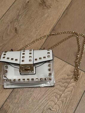 White Studded Crossbody Bag with Gold Chain
